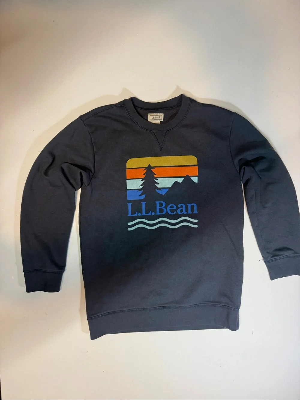 L.L. Bean Navy Kids Graphic Crewneck Sweatshirt with Sunset Logo